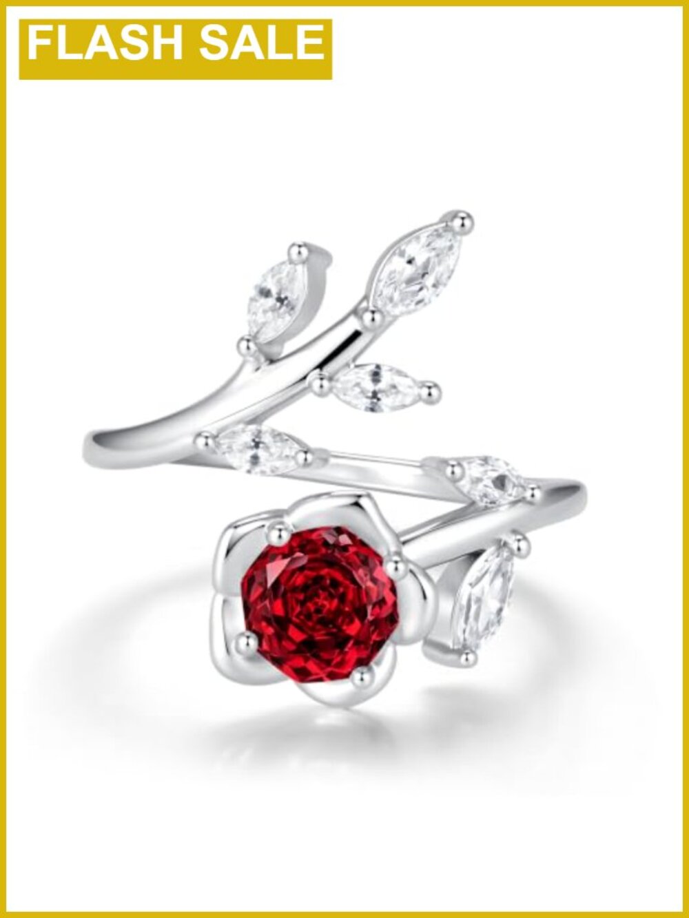 Sterling Silver Adjustable Floral Birthstone Open Ring Cubic Zirconia